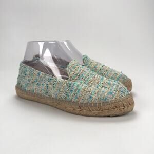 NWOT Anthropologie Manebi Tweed Espadrille Blue Flat Shoes Size US7.5 38